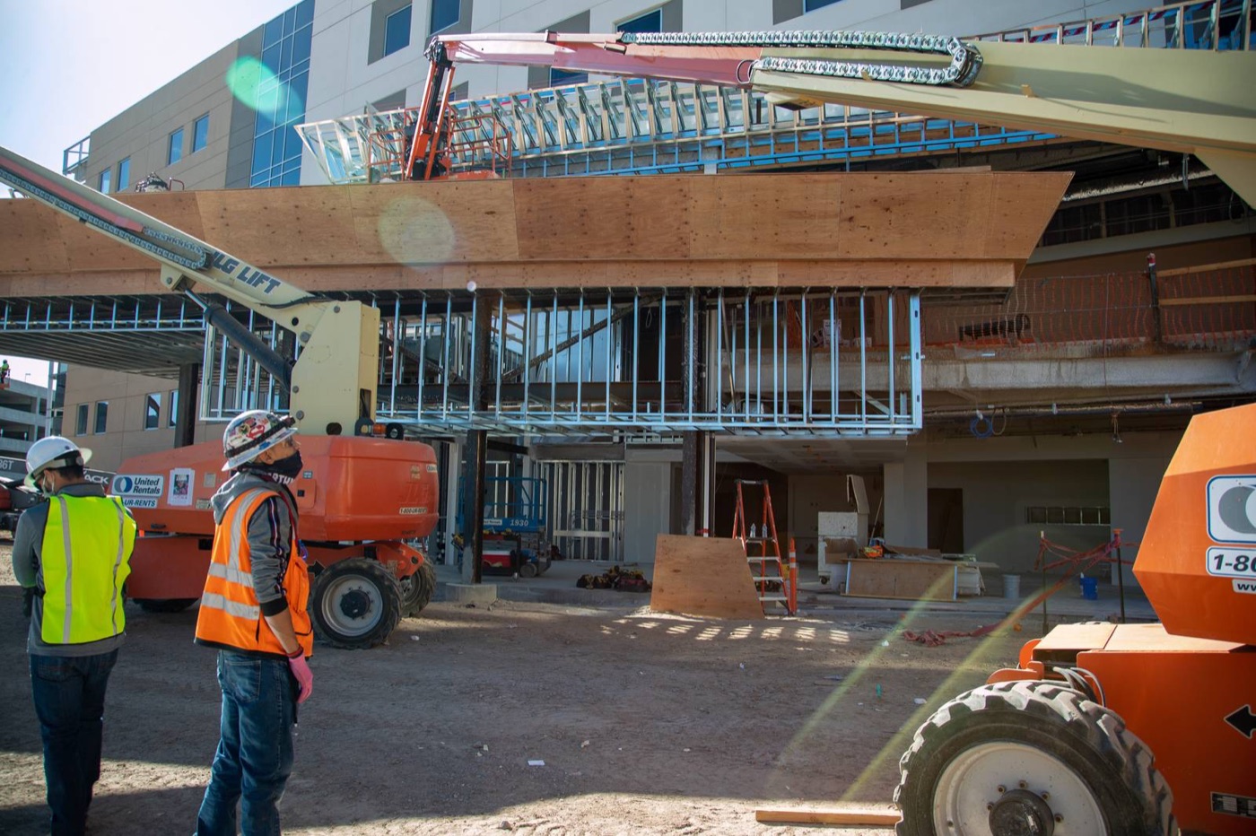 Crew reviewing work on a commercial jobsite